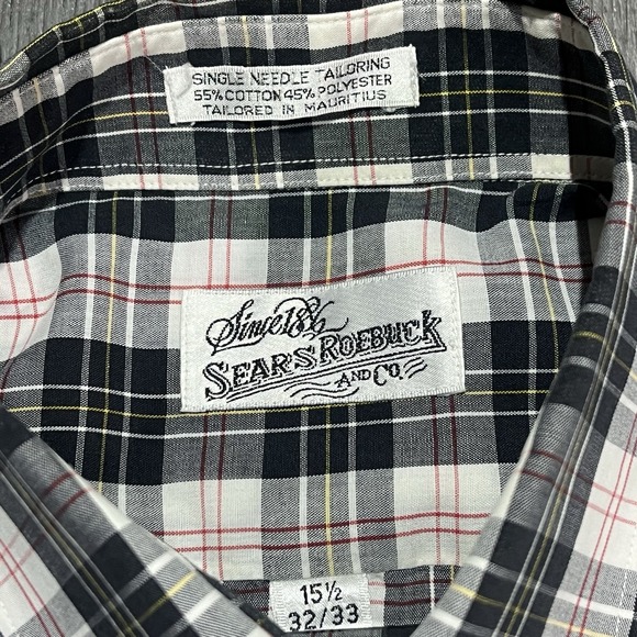 Vintage Sears‎ Roebuck Shirt Mens Medium 15.5  32/33 Tartan Plaid Button Up 80s - Picture 6 of 7